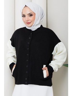Bomber Yaka Triko Hırka Siyah HM262615