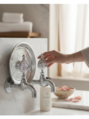 İsaoğlu Yapı Kurna Musluğu Seti Retro Özel Tasarım Pirinç Hamam Tası Dahil Krom Renk Kurna Seti