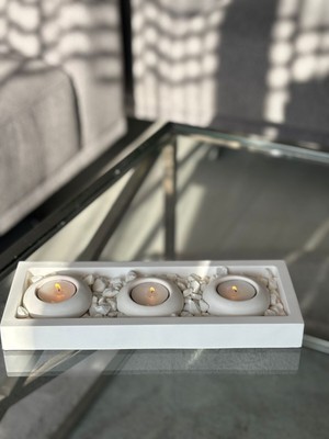 PremiumPort Şık ve Modern 3'lü Beton Tealight Mumluk Seti, Dekorasyona Zarafet Katar