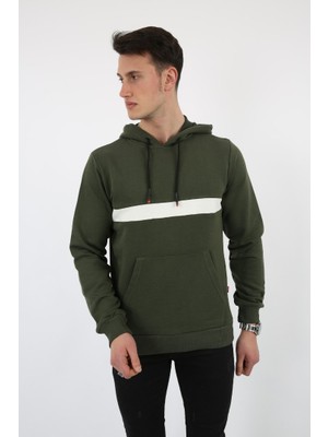 buğrahayalin Üç Iplik Kapşonlu Kalın Çizgili Kanguru Cepli Erkek Günlük Sweatshirt