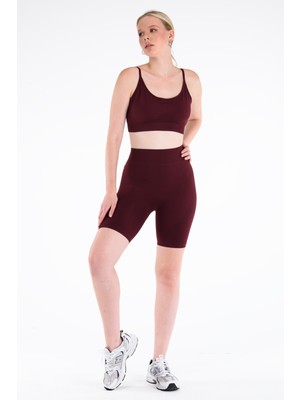 Saby Kadın Bordo Seamless Yüksek Bel Toparlayıcı Spor Şort