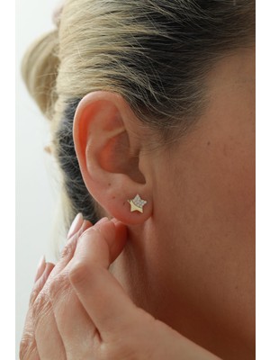 Yavuz Kuyumculuk 14 Ayar Altın Yarı Taşlı Yıldız Top Küpe