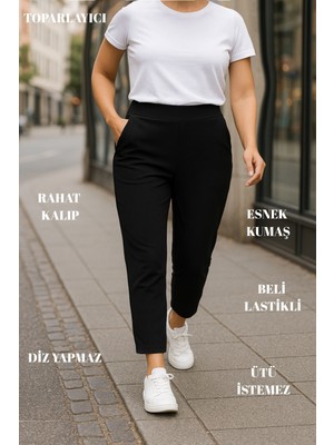 Yüksek Kalite Siyah Büyük Beden Bayan Yüksek Bel Çelik Örme En-Boy Likralı Dar Paça Pantolon