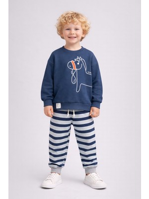 Dinamik çocuk Erkek Çocuk At Baskılı Çizgili Alt Üst 2li Eşofman Takımı 2iplik Mevsimlik 1-2-3-4yaş