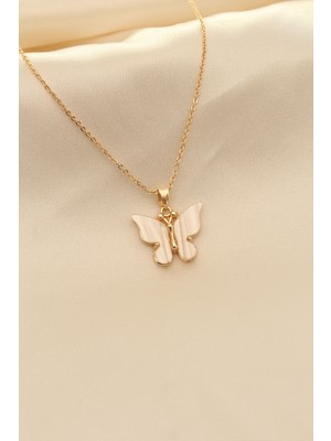 Callerrons Accessories Beyaz Sedefli Kelebek Figürlü Kadın Kolye - EBJ260123W39090