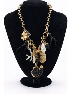 Pangu Inci & Figür Detaylı Altın Renk Zincir Kolye