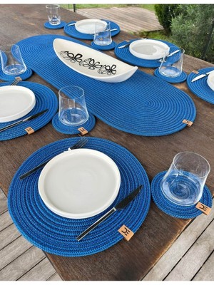 Home İnn 13 Parça Leke Tutmaz Hasır Görünümlü Amerikan Servis Seti – 6 Supla, 6 Bardak Altlığı, 1 Runner