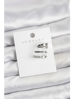 Callerrons Accessories Gümüş Renk Zirkon Taşlı Pirinç Kıkırdak Küpe - EBJ260123W39120