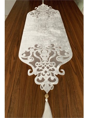 PremiumPort Ekru Renkli Swarovski Taşlı Masa Runner, Zarif ve Şık Dekorasyon Parçası