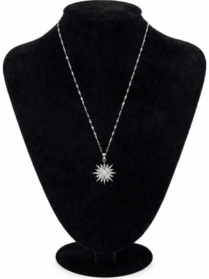 Pangu Zirkon Taşlı Kuzey Yıldızı Figürlü Gümüş Renk Kolye