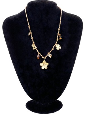 Pangu Kahverengi Ipli Çiçek Figürlü Charm Detaylı Kolye