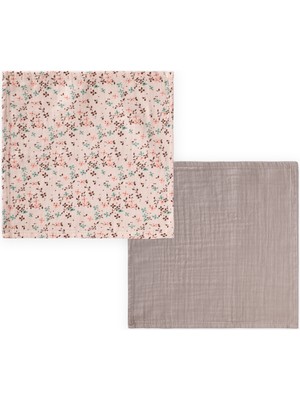 Cigit Ikili Müslin Ağız Bezi 25X25 cm Pudra Çiçek Baskılı, Vizon