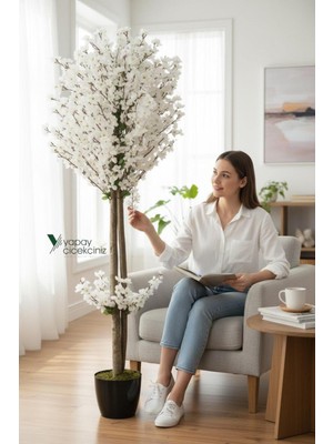 PremiumPort Siyah Saksıda 180 cm Yoğun Yapraklı Yapay Bahar Ağacı