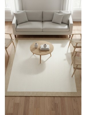 Santiva Home Bordürlü Sisal Halı  Bej Krem – Pamuk Dokuma, Kaymaz Taban, Modern Tasarım