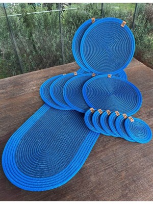 Home İnn 13 Parça Leke Tutmaz Hasır Görünümlü Amerikan Servis Seti – 6 Supla, 6 Bardak Altlığı, 1 Runner