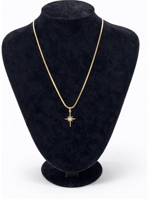 Pangu Altın Renk Taşlı Kutup Yıldızı Figürlü Çelik Kolye