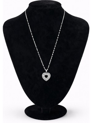 Pangu Kalp Figürlü Taşlı Gümüş Renk Çelik Kolye