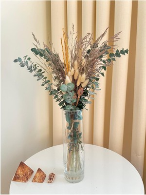 PremiumPort Şık Kuru Çiçek Buketi ve Aranjmanı, Pamuk Otu ile Dekorasyon