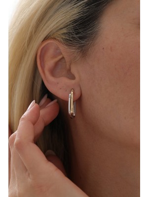 Yavuz Kuyumculuk 14 Ayar Altın Iki Renk Geometrik Küpe