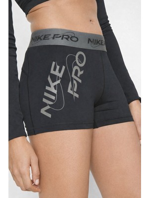 Nike Pro Mid Rise Graphic Short 3" Womens Shorts Kadın Tayt Şort Siyah