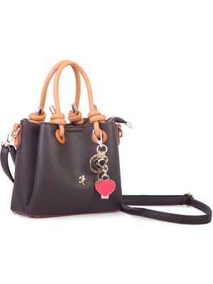 Nas Bag Kadın Charmlı Mini El ve Çapraz Çanta (En :19 cm , Boy:15 Cm) Kahve Taba Lopez