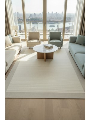 Santiva Home Bordürlü Sisal Halı Krem Gri – Pamuk Dokuma, Kaymaz Taban, Modern Tasarım