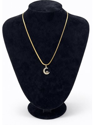 Pangu Altın Renk Ay ve Kalp Detaylı Çelik Kolye