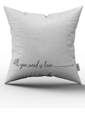 Cango Home Gri Siyah Modern All You Need Is Love Yazılı Dijital Baskılı Kırlent Kılıfı CGH1118