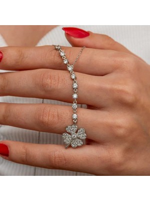 Özcömert Silver Gümüş Sıralı Zirkon Taşlı Yonca Kadın Kolye