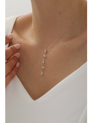 Yavuz Kuyumculuk 14 Ayar Altın Taşlı Sarkıt Kolye