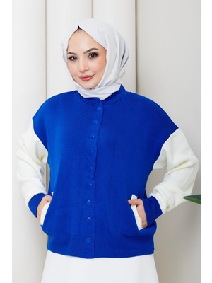 Bomber Yaka Triko Hırka Saks HM262615