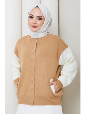 Bomber Yaka Triko Hırka Camel HM262615