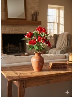 PremiumPort 7 Dal Kırmızı Kokina Yılbaşı Ev Dekor Saksı ve Vazo Süsü