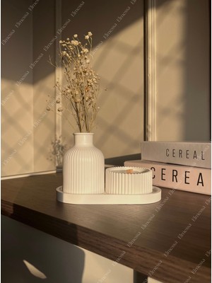 Elmessa Dekoratif Set 3lü-Çizgili Vazo,mum,stant