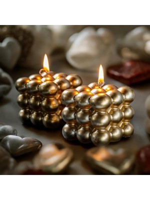 PremiumPort Altın Renkli Bubble Mum Seti, Zarif ve Şık Dekorasyon Için