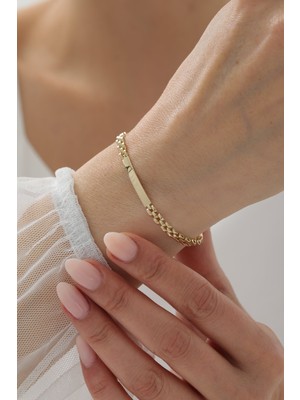 Yavuz Kuyumculuk 14 Ayar Altın Kordon Plaka Çocuk Bileklik