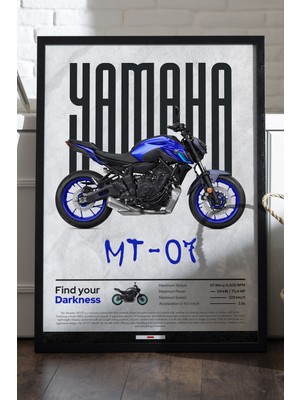 PremiumPort Siyah Ahşap Çerçeveli Motosiklet Duvar Posteri, Dekoratif Tablo