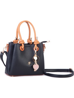 Nas Bag Kadın Charmlı Mini El ve Çapraz Çanta (En :19 cm , Boy:15 Cm) Siyah Taba Lopez