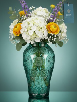 PremiumPort Şık Kabartmalı Dekoratif Cam Vazo, 15X15X25 Cm, Zarif Tasarım