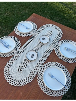 Home İnn Bohem Stil Doğal Ip Hasır Sofra Seti – 4 Kişilik Hasır Görünümlü Amerikan Servis ve Runner Takımı