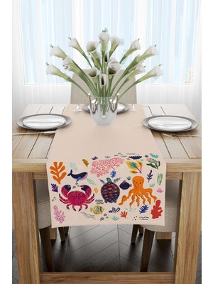 Cango Home Krem Marin Desenli Dijital Baskılı Runner 4KMBS285-RN
