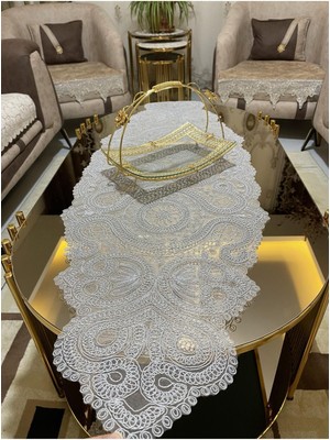 PremiumPort Şık Fransız Güpürlü Çeyizlik Runner (133X45 Cm), Gri Renk, 1 Adet