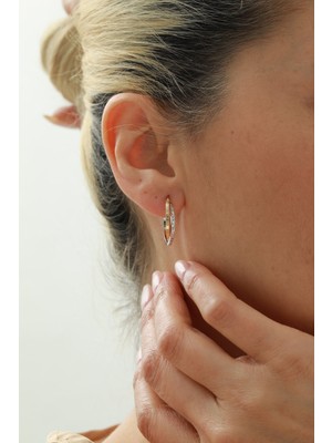 Yavuz Kuyumculuk 14 Ayar Altın Kalemli Çift Renk Halka Küpe