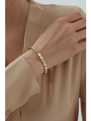 Yavuz Kuyumculuk 14 Ayar Altın Yarı Taşlı Geometrik Esnek Kelepçe