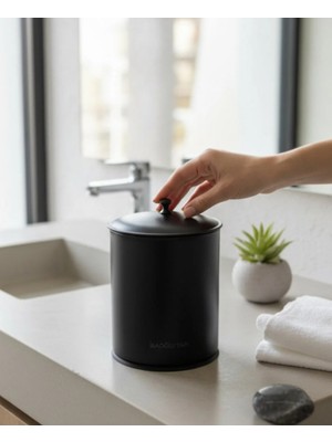 İsaoğlu Yapı Siyah Retro Çöp Kovası Paslanmaz Çelik Materyal Mat Siyah Banyo Çöp Kovası