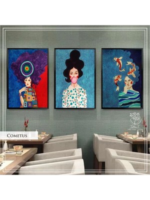 PremiumPort Şık Metal Çerçeveli Gerçek Camlı 3'lü Tablo Seti