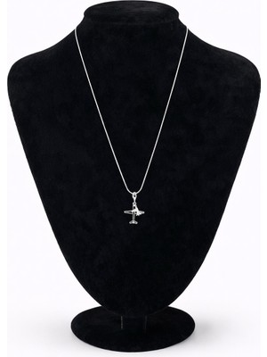 Pangu Uçak Figürlü Gümüş Renk Minimal Çelik Kolye