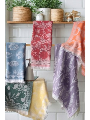 Sevim 6'lı Pamuklu Mutfak Kurulama Bezi Seti-Karışık Renkli Meyve Desenli Mutfak PEÇETESI-45X70 cm