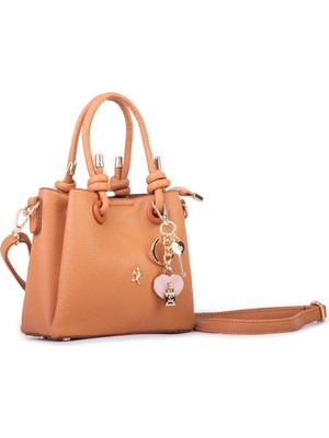 Nas Bag Kadın Charmlı Mini El ve Çapraz Çanta (En :19 cm , Boy:15 Cm) Hardal Lopez