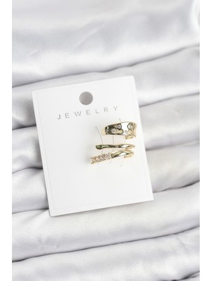 Callerrons Accessories Gold Renk Zirkon Taşlı Pirinç Kıkırdak Küpe - EBJ260123W39119